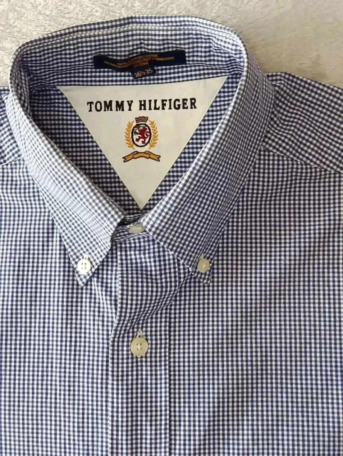 Vintage Tommy Hilfiger blue and white checkered shirt Size 16 1/2 35 – photo 5